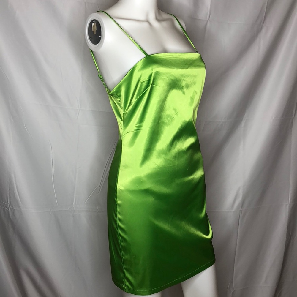 Sorella Lime Green Satin Mini Dress